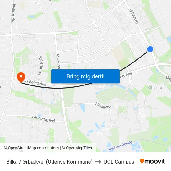 Bilka / Ørbækvej (Odense Kommune) to UCL Campus map