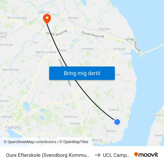 Oure Efterskole (Svendborg Kommune) to UCL Campus map