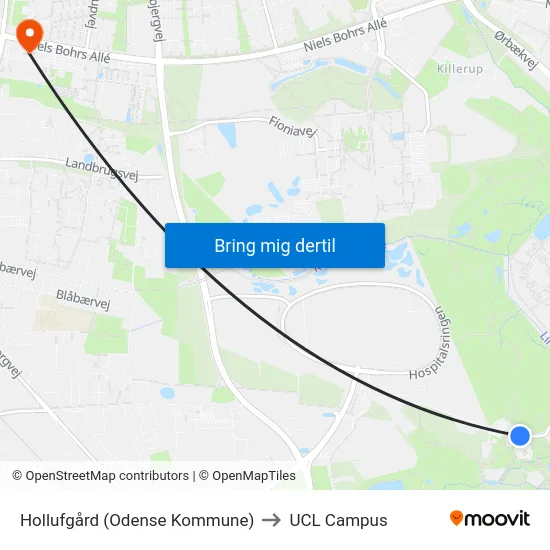 Hollufgård (Odense Kommune) to UCL Campus map
