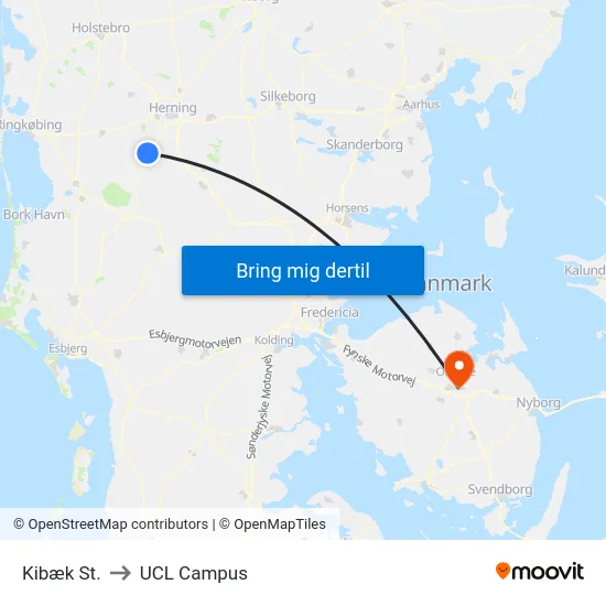 Kibæk St. to UCL Campus map