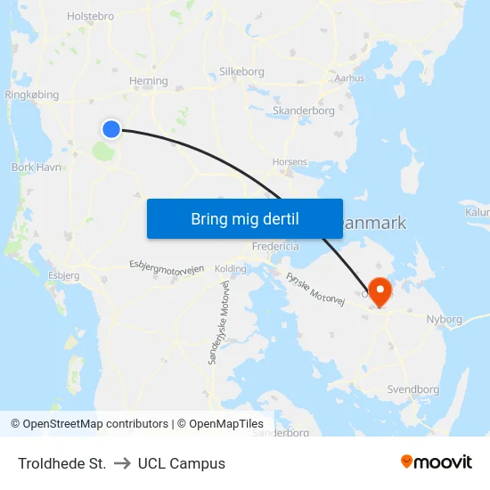 Troldhede St. to UCL Campus map