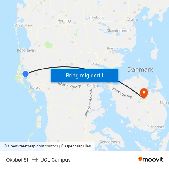 Oksbøl St. to UCL Campus map