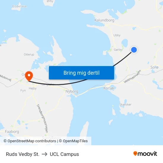 Ruds Vedby St. to UCL Campus map