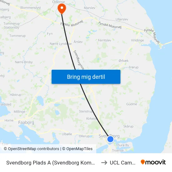 Svendborg Plads A (Svendborg Kommune) to UCL Campus map
