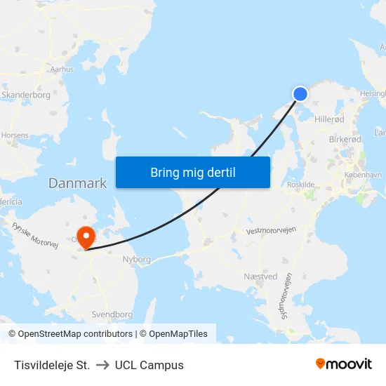 Tisvildeleje St. to UCL Campus map