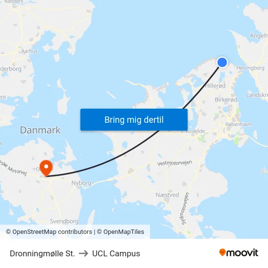 Dronningmølle St. to UCL Campus map
