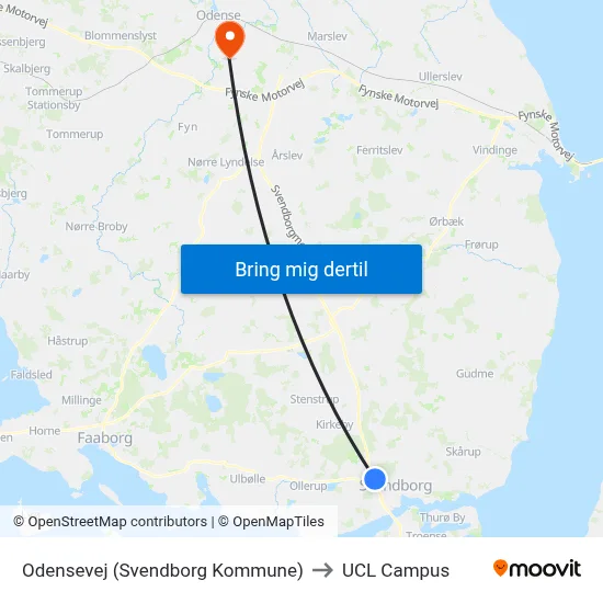 Odensevej (Svendborg Kommune) to UCL Campus map
