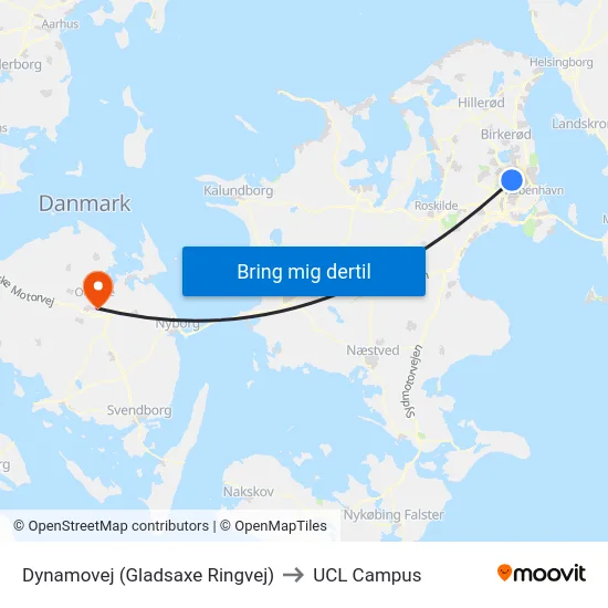 Dynamovej (Gladsaxe Ringvej) to UCL Campus map