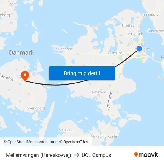 Mellemvangen (Hareskovvej) to UCL Campus map
