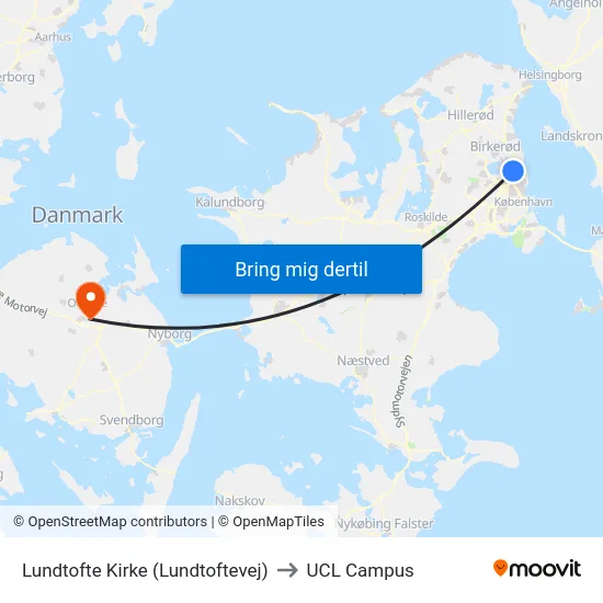Lundtofte Kirke (Lundtoftevej) to UCL Campus map
