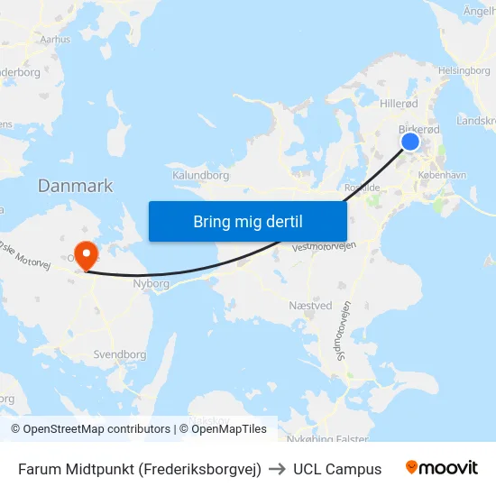 Farum Midtpunkt (Frederiksborgvej) to UCL Campus map