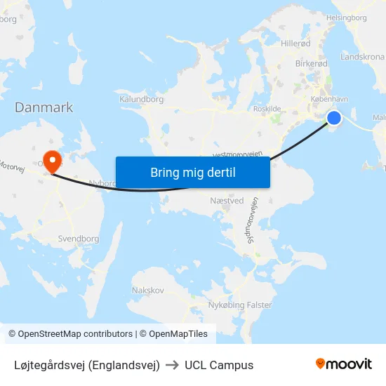 Løjtegårdsvej (Englandsvej) to UCL Campus map