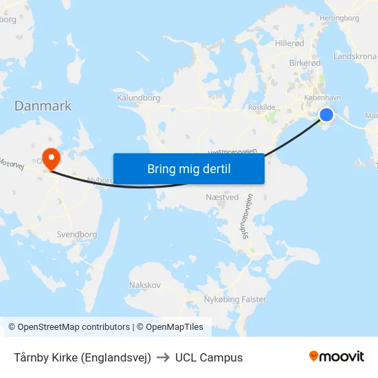 Tårnby Kirke (Englandsvej) to UCL Campus map