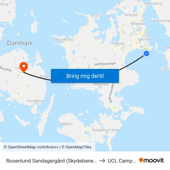 Rosenlund Sandagergård (Skydebanevej) to UCL Campus map