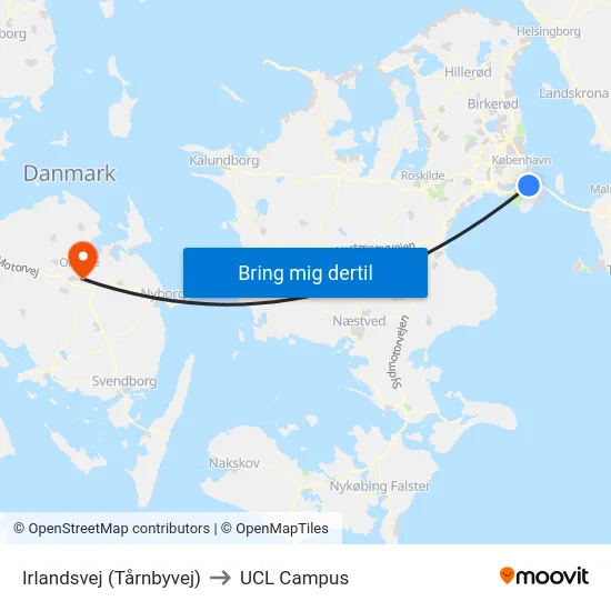 Irlandsvej (Tårnbyvej) to UCL Campus map