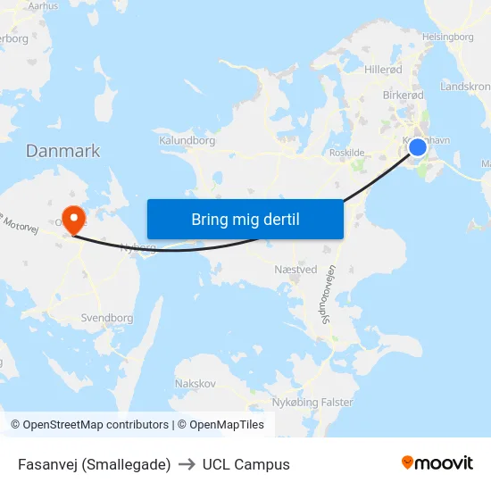 Fasanvej (Smallegade) to UCL Campus map