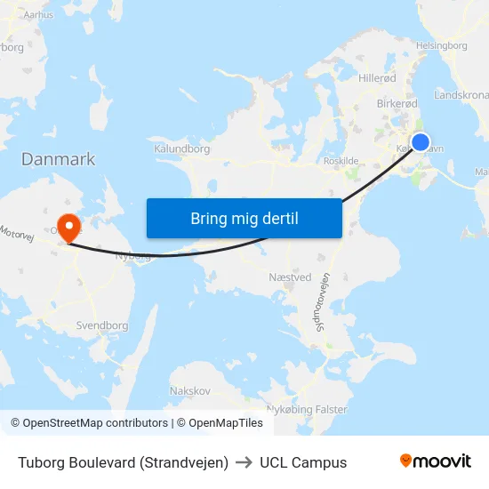 Tuborg Boulevard (Strandvejen) to UCL Campus map