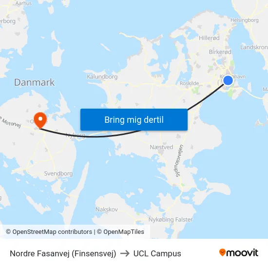 Nordre Fasanvej (Finsensvej) to UCL Campus map