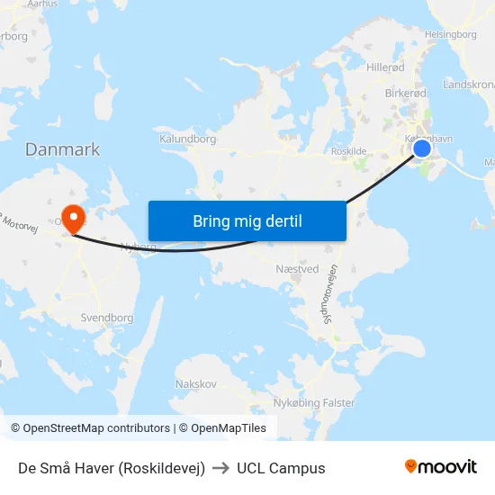 De Små Haver (Roskildevej) to UCL Campus map