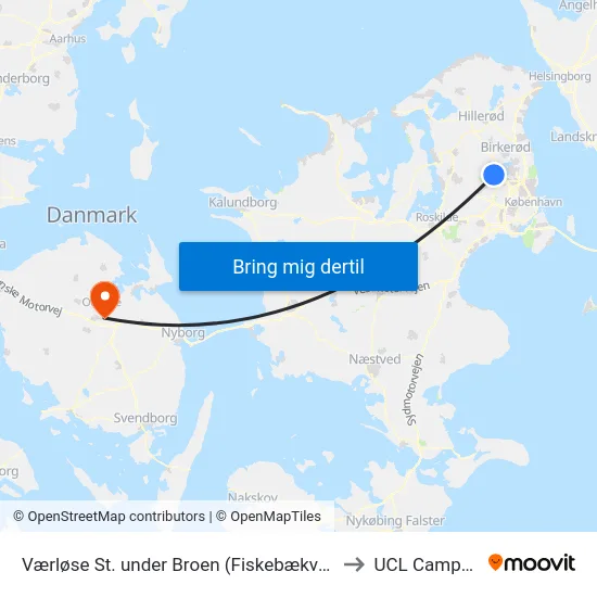 Værløse St. under Broen (Fiskebækvej) to UCL Campus map