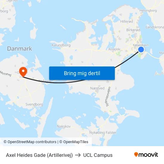 Axel Heides Gade (Artillerivej) to UCL Campus map