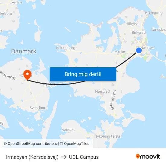 Irmabyen (Korsdalsvej) to UCL Campus map