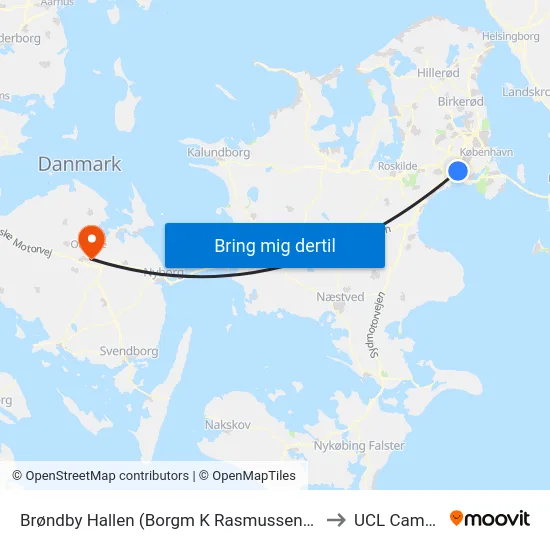 Brøndby Hallen (Borgm K Rasmussens Blvd) to UCL Campus map