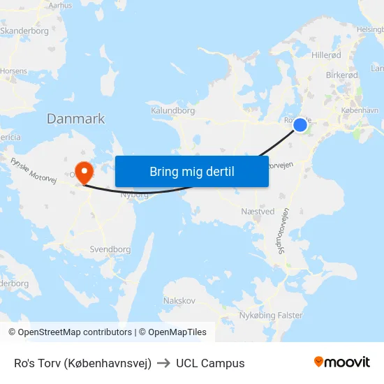 Ro's Torv (Københavnsvej) to UCL Campus map