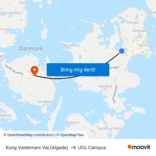 Kong Valdemars Vej (Algade) to UCL Campus map
