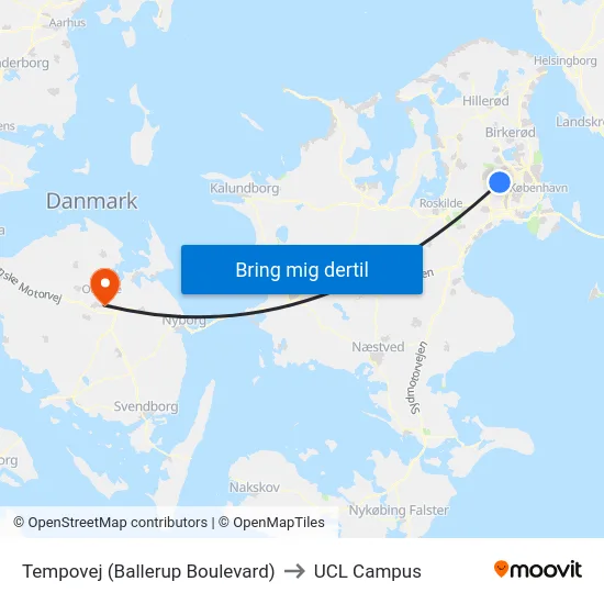 Tempovej (Ballerup Boulevard) to UCL Campus map