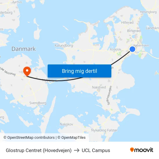 Glostrup Centret (Hovedvejen) to UCL Campus map