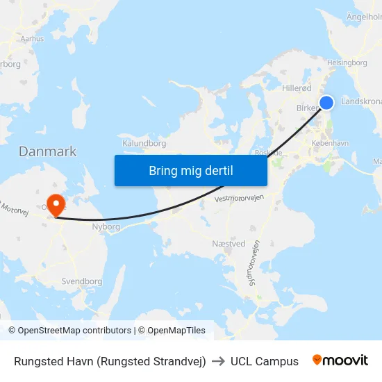 Rungsted Havn (Rungsted Strandvej) to UCL Campus map