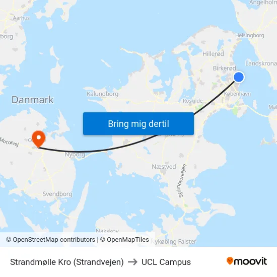 Strandmølle Kro (Strandvejen) to UCL Campus map