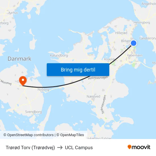 Trørød Torv (Trørødvej) to UCL Campus map