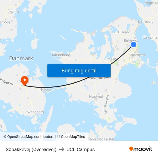 Søbakkevej (Øverødvej) to UCL Campus map