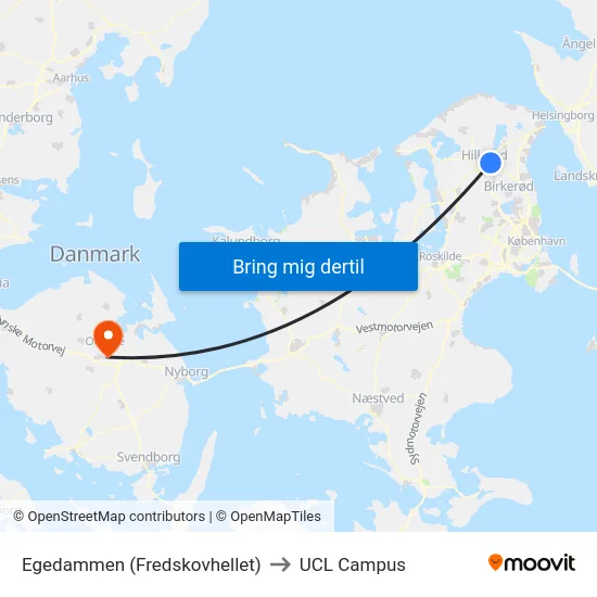 Egedammen (Fredskovhellet) to UCL Campus map