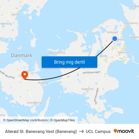 Allerød St. Banevang Vest (Banevang) to UCL Campus map