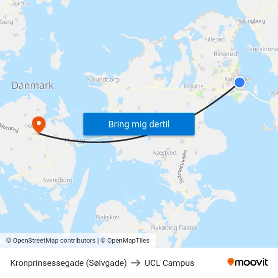 Kronprinsessegade (Sølvgade) to UCL Campus map
