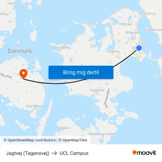 Jagtvej (Tagensvej) to UCL Campus map