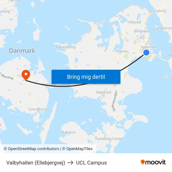 Valbyhallen (Ellebjergvej) to UCL Campus map