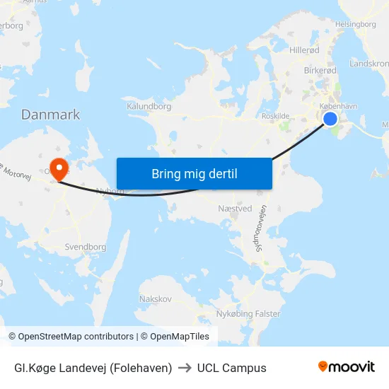 Gl.Køge Landevej (Folehaven) to UCL Campus map