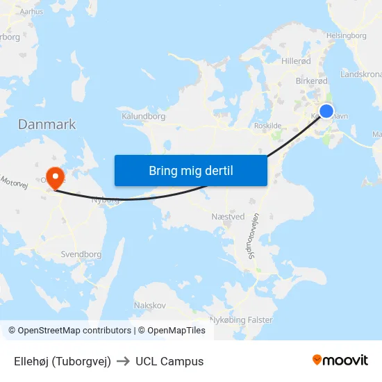 Ellehøj (Tuborgvej) to UCL Campus map