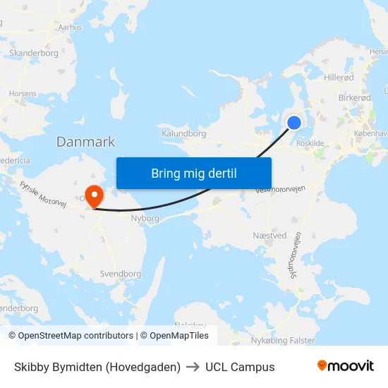 Skibby Bymidten (Hovedgaden) to UCL Campus map