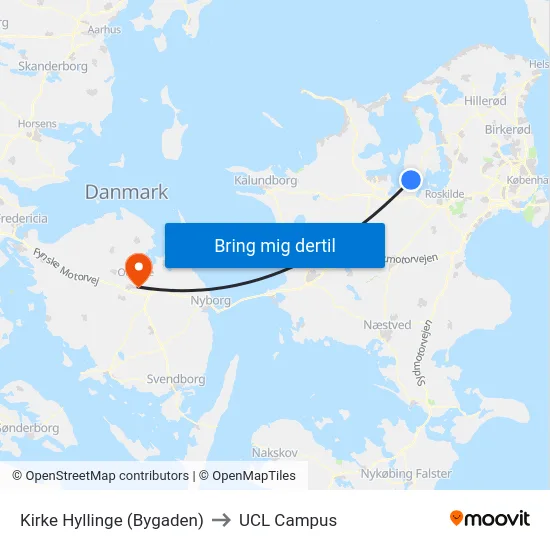 Kirke Hyllinge (Bygaden) to UCL Campus map