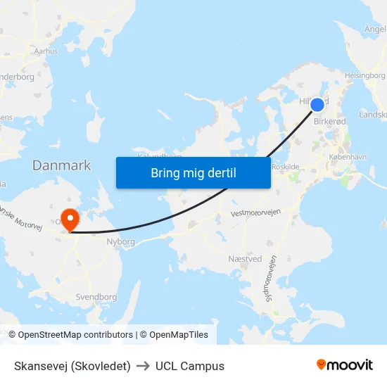 Skansevej (Skovledet) to UCL Campus map