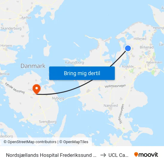 Nordsjællands Hospital Frederikssund (Hospitalvej) to UCL Campus map