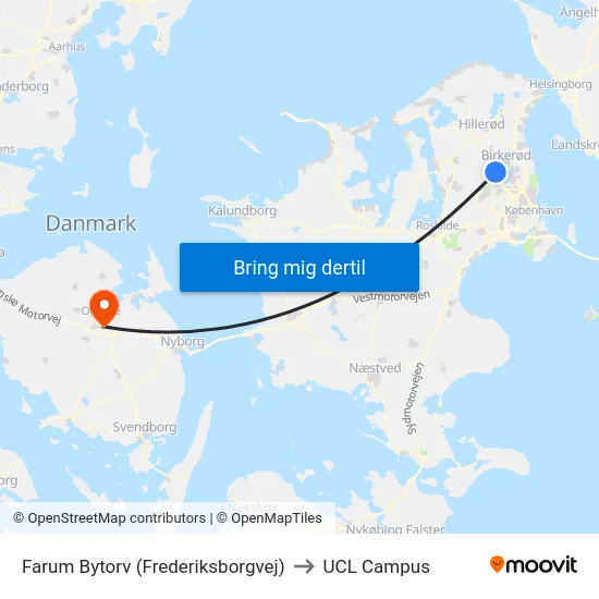 Farum Bytorv (Frederiksborgvej) to UCL Campus map