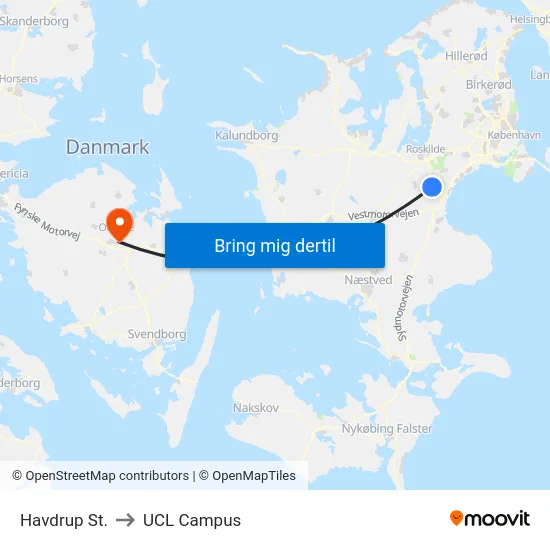 Havdrup St. to UCL Campus map