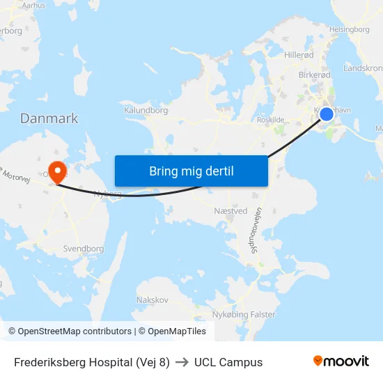Frederiksberg Hospital (Vej 8) to UCL Campus map