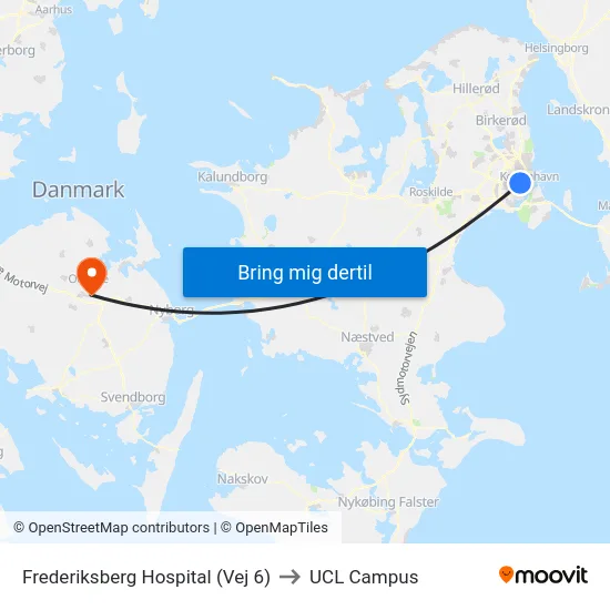 Frederiksberg Hospital (Vej 6) to UCL Campus map